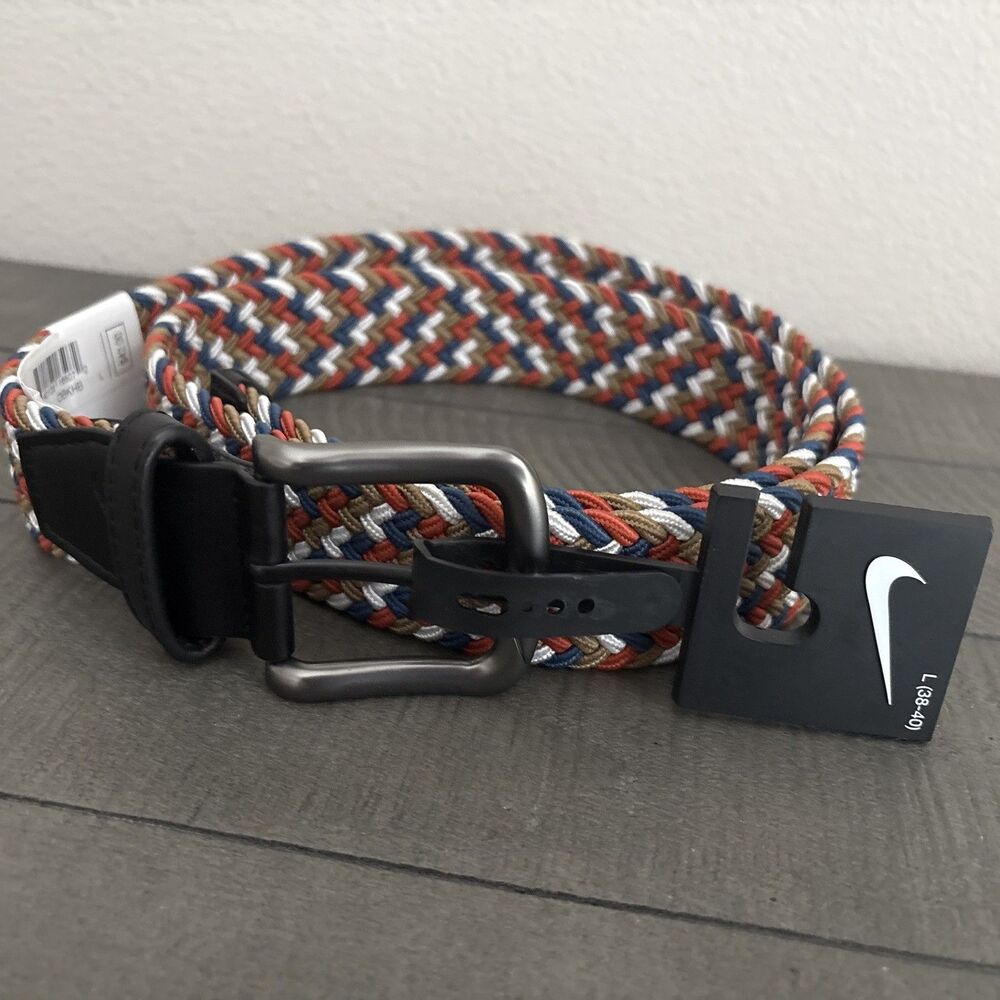 Nike Men's Golf Adjustable Braided Belt Blue  Red Brown White Size Large 38-40